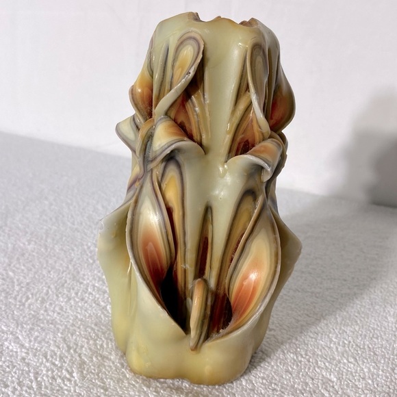 Vintage 70s Handmade Hand Carved Multi Layer Multi Colour Ribbon Wax Candle - Picture 15 of 15